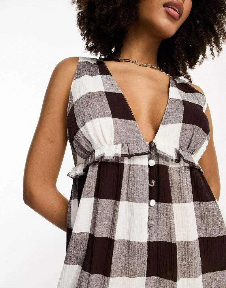 ASOS ASOS DESIGN tiered crinkle frill jumpsuit in brown gingham 3