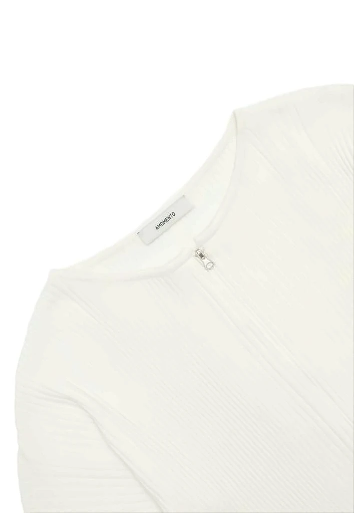 AMOMENTO Cropped Ribbed Cardigan with Front Zipper Closure 2