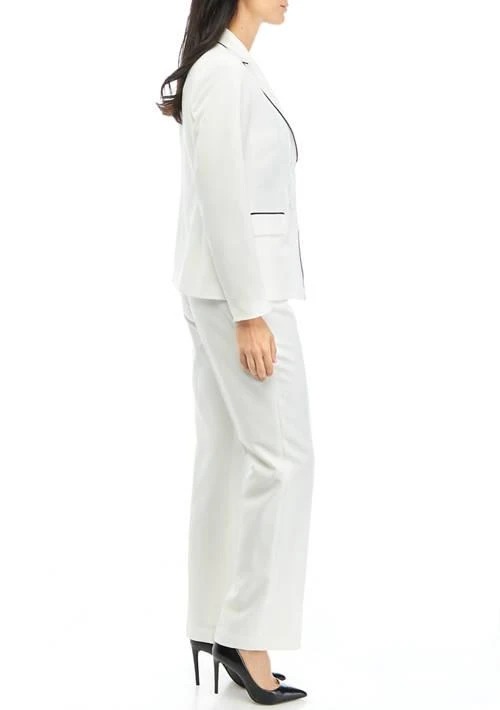 Le Suit Suit Womens Two Button Jacket With Contrast Piping And Kate Pant Set 3