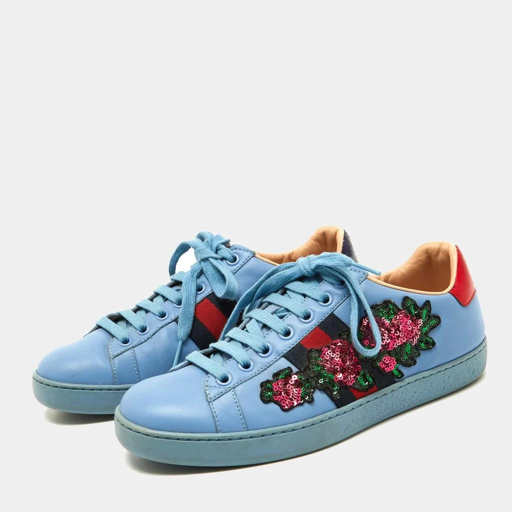 Gucci Gucci Blue Leather Flower Sequins Embellished Ace Low Top Sneakers Size 36 2