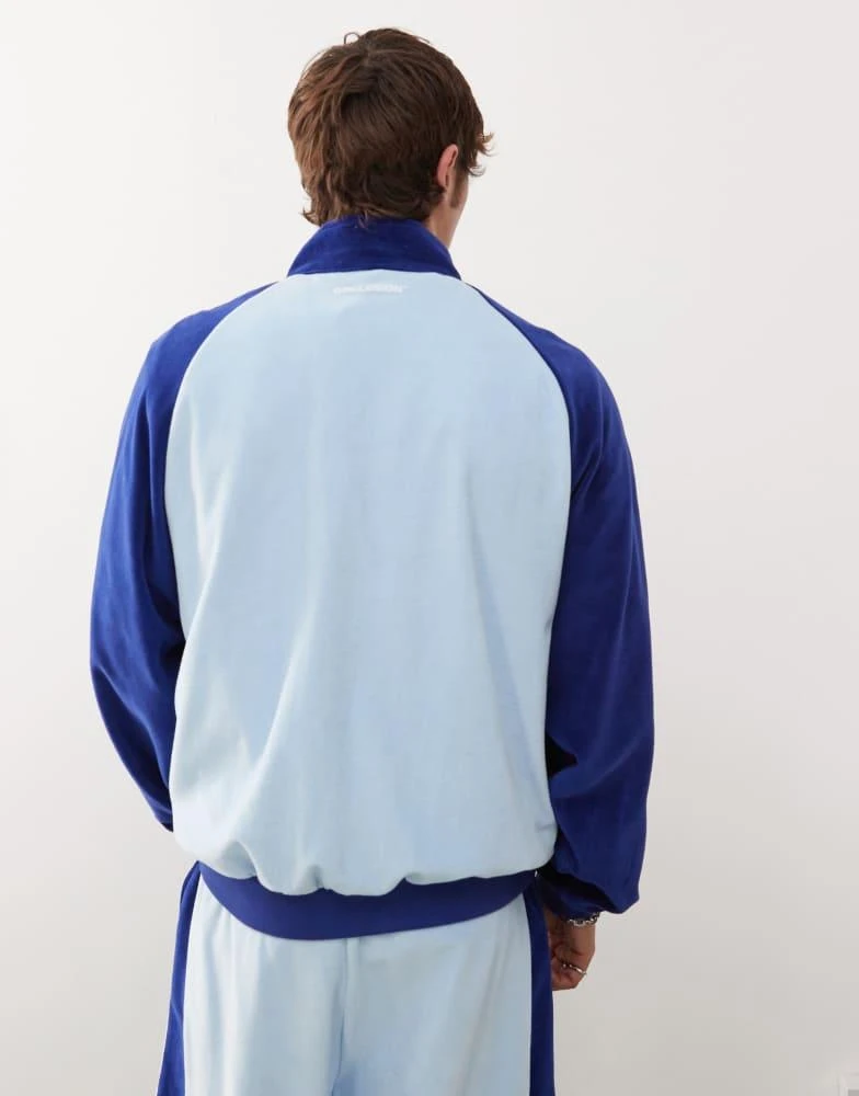 COLLUSION COLLUSION velour panelled jacket co-ord in blue 4
