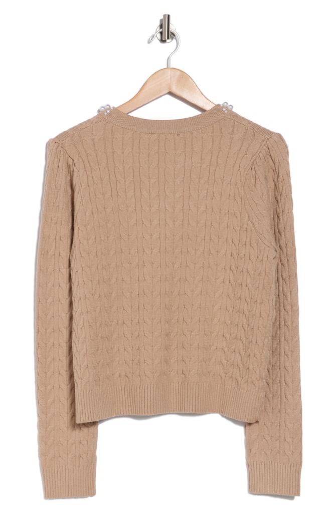 Adrianna Papell Faux Pearl Adorned Cable Knit Sweater