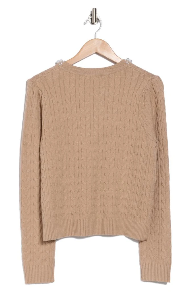 Adrianna Papell Faux Pearl Adorned Cable Knit Sweater 2