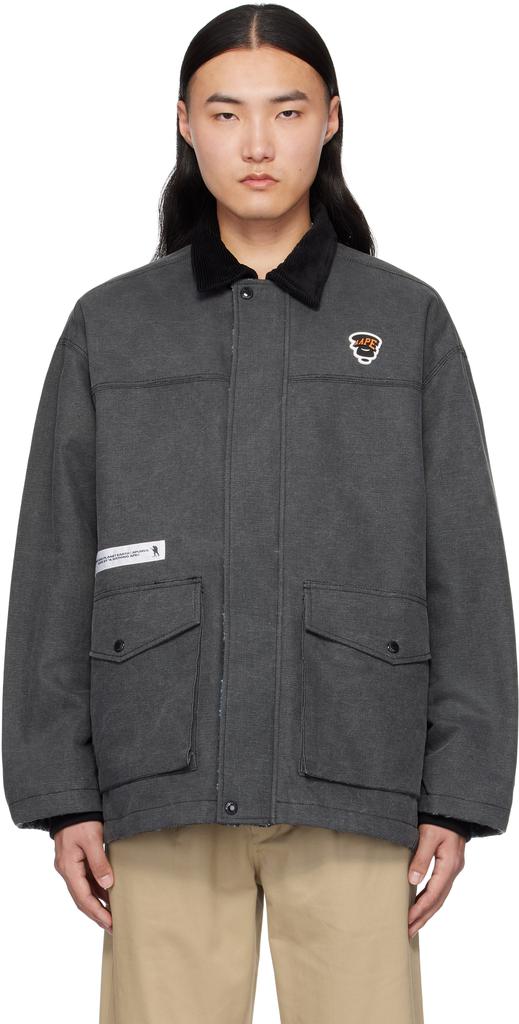 AAPE Black & Blue Moonface Logo Utility Patch Reversible Jacket