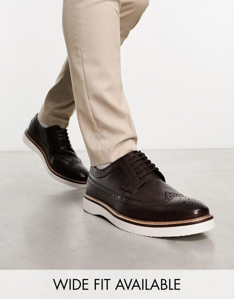 ASOS ASOS DESIGN brogue shoe in brown leather on white wedge sole 1