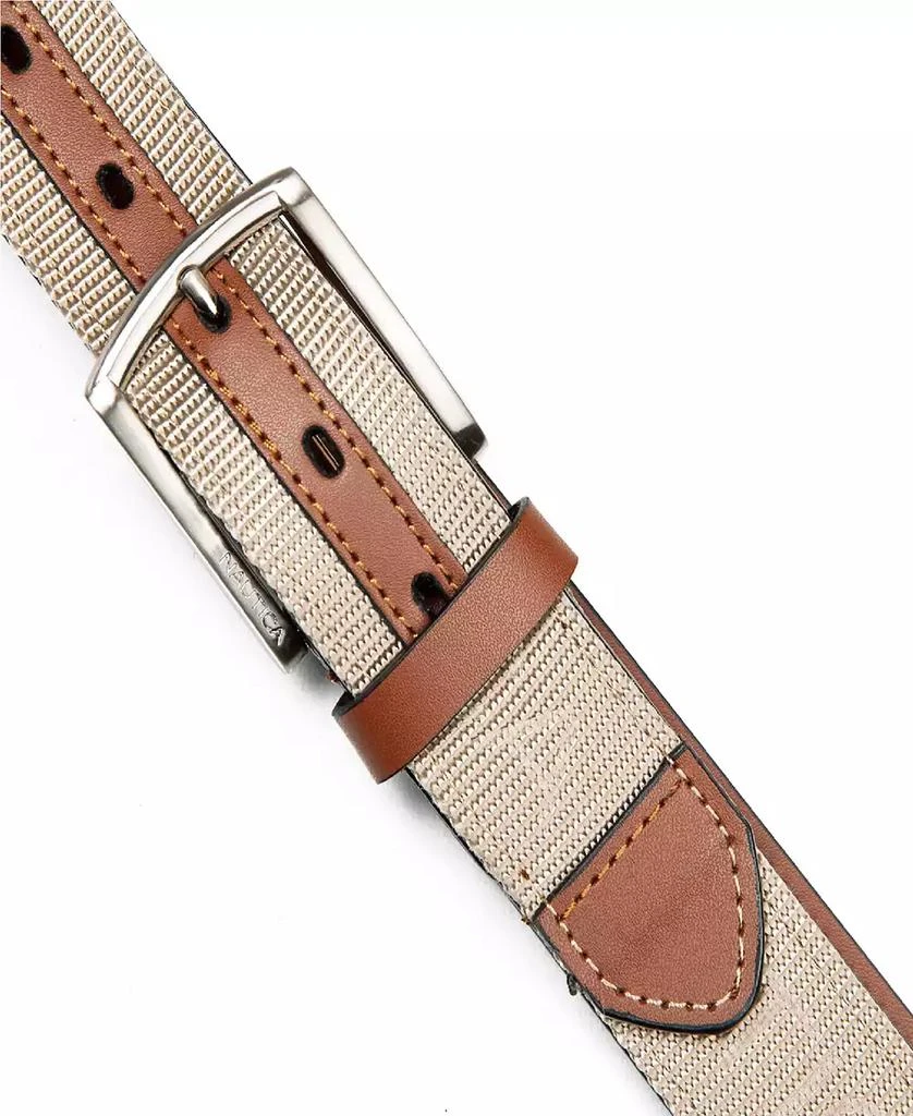 Nautica Men's Leather Tab Signature Webbing Logo Belt 5
