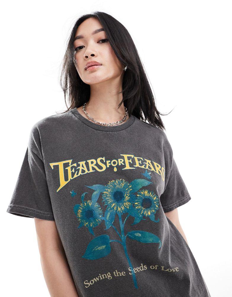 Daisy Street Daisy Street relaxed t-shirt with Tears For Fears sunflower graphic in charcoal