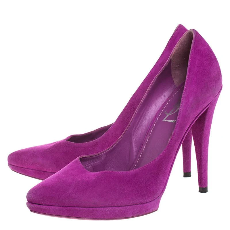 Yves Saint Laurent Saint Laurent Paris Purple Suede Janis Platform Pumps 37.5 4