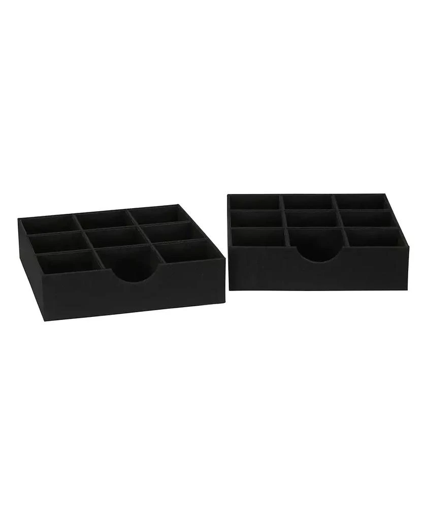 Household Essentials 9-Compartment Drawer Organizers, Pack of 2, Black Linen