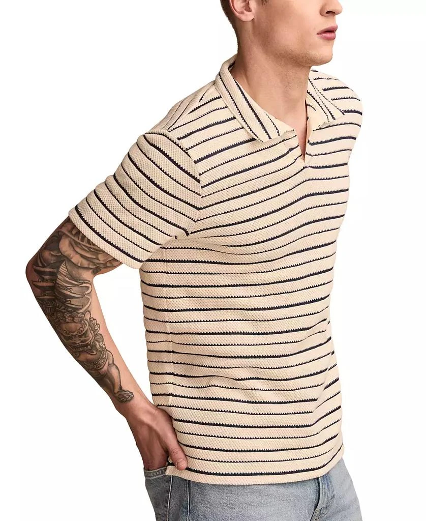 Lucky Brand Men's Short Sleeve Waffle-Knit Striped Polo Shirt 2