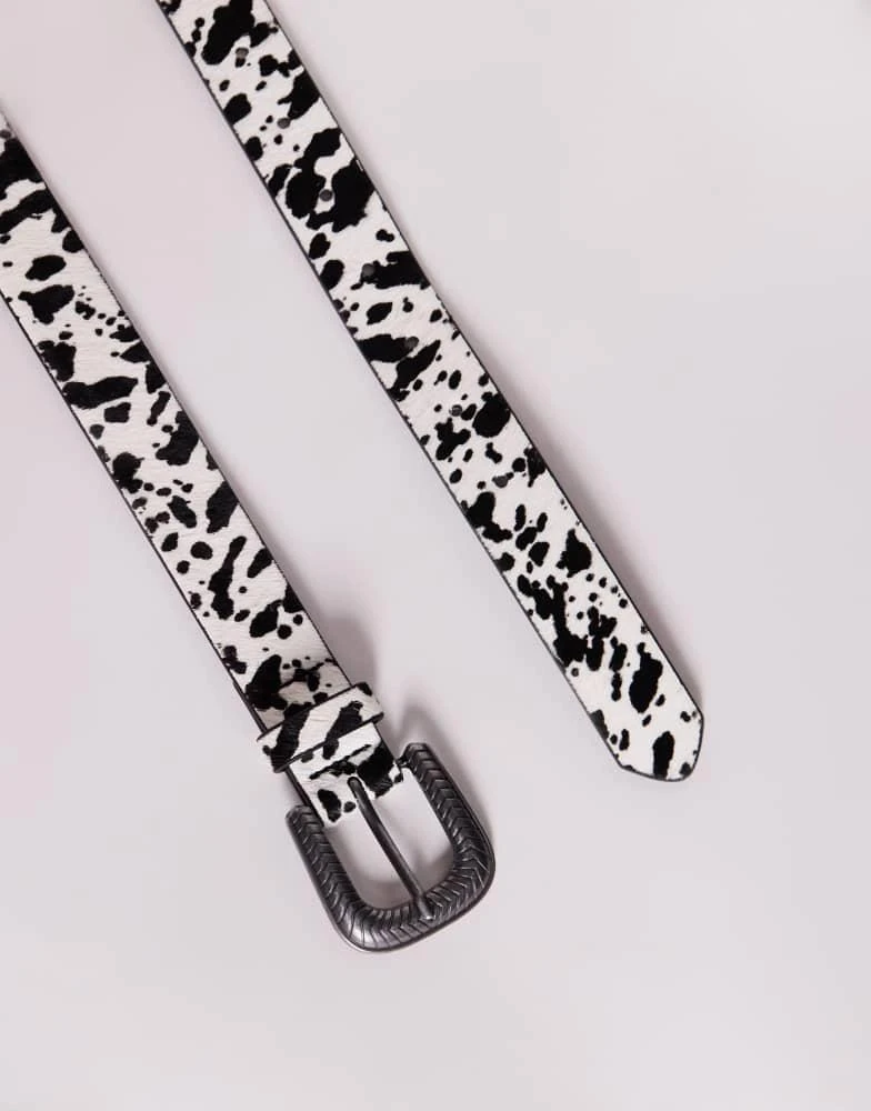 ASOS ASOS DESIGN western cowboy cow print pony hair belt in leather 2