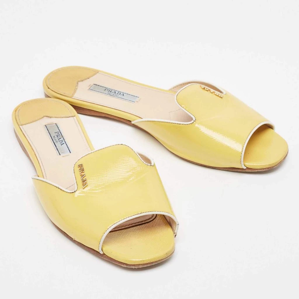 Prada Prada Yellow Saffiano Vernice Leather Flat Slides Size 36 4