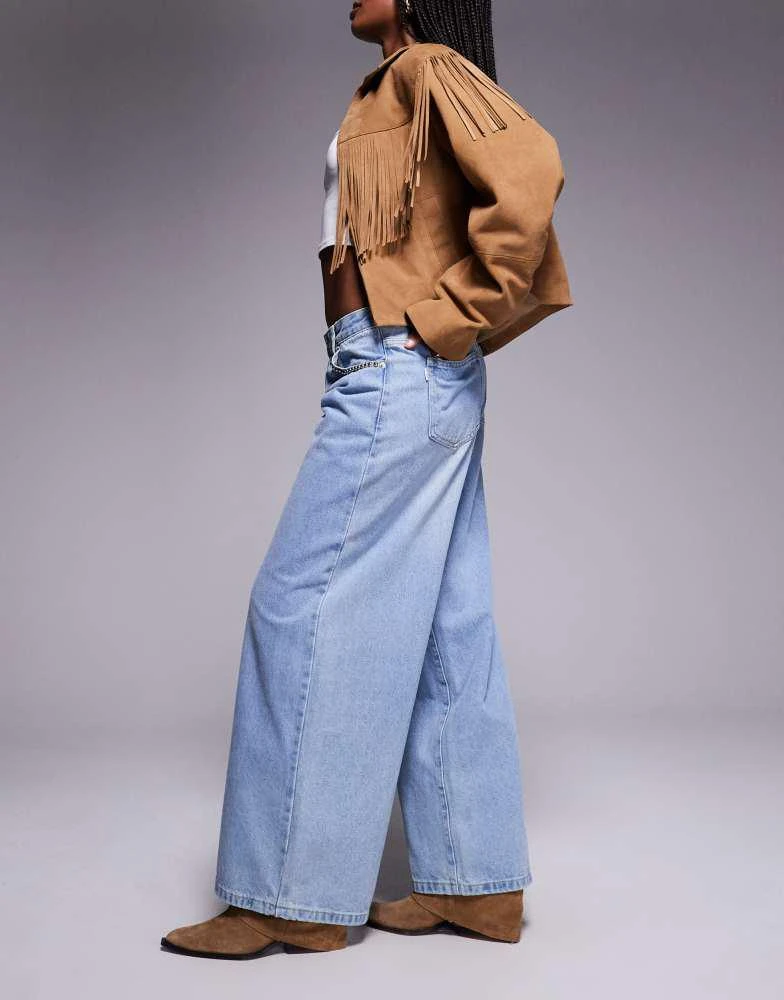 Princess Polly Princess Polly low rise stud detail baggy wide leg jeans in light blue wash 3