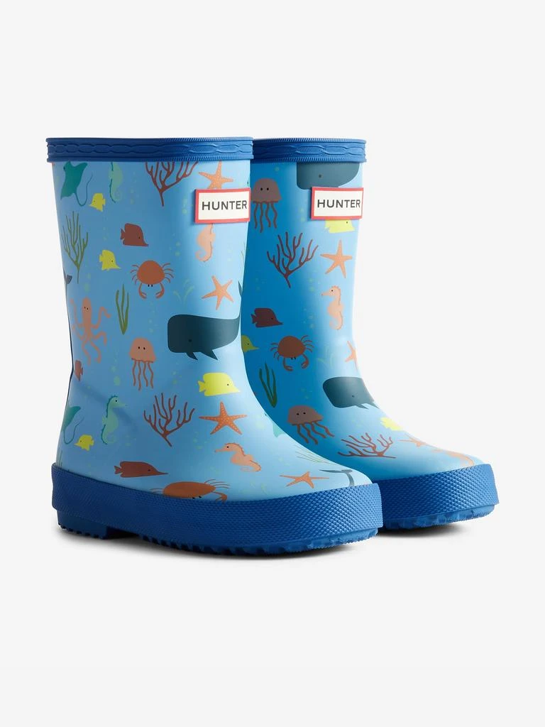 Hunter Hunter Kids First Classic Ocean Print Wellington Boots in Blue 2