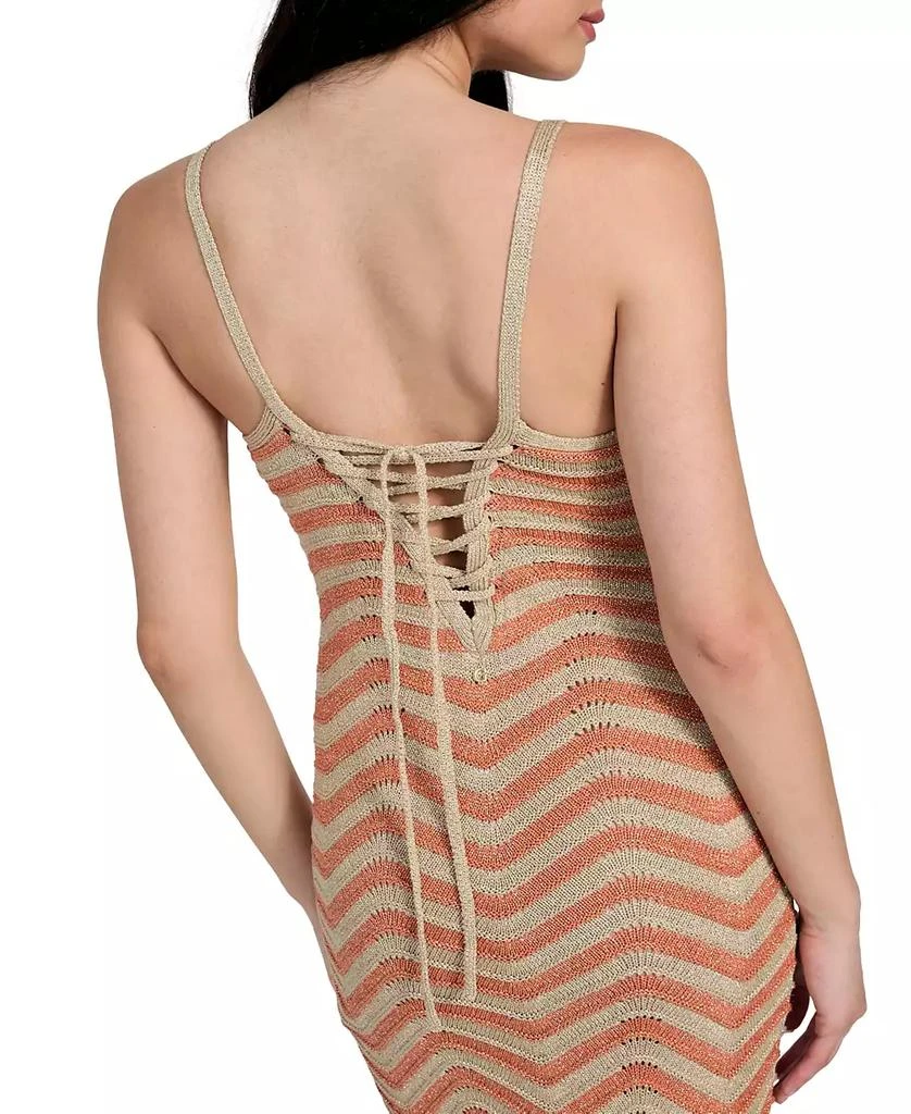 Guess Women's Vera Chevron Lace-Up Dress - Natural/Orange Brush Multi Stripe - Size M Guess Women's Vera Chevron Lace-Up Dress - Natural/Orange Brush Multi Stripe - Size M