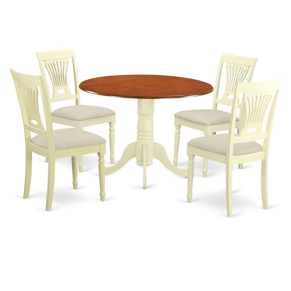 East West Furniture DLPL5-BMK-C 5 PC Kitchen Table set-Dining Table and 4 Wooden Kitchen Chairs in Buttermilk and Cherry