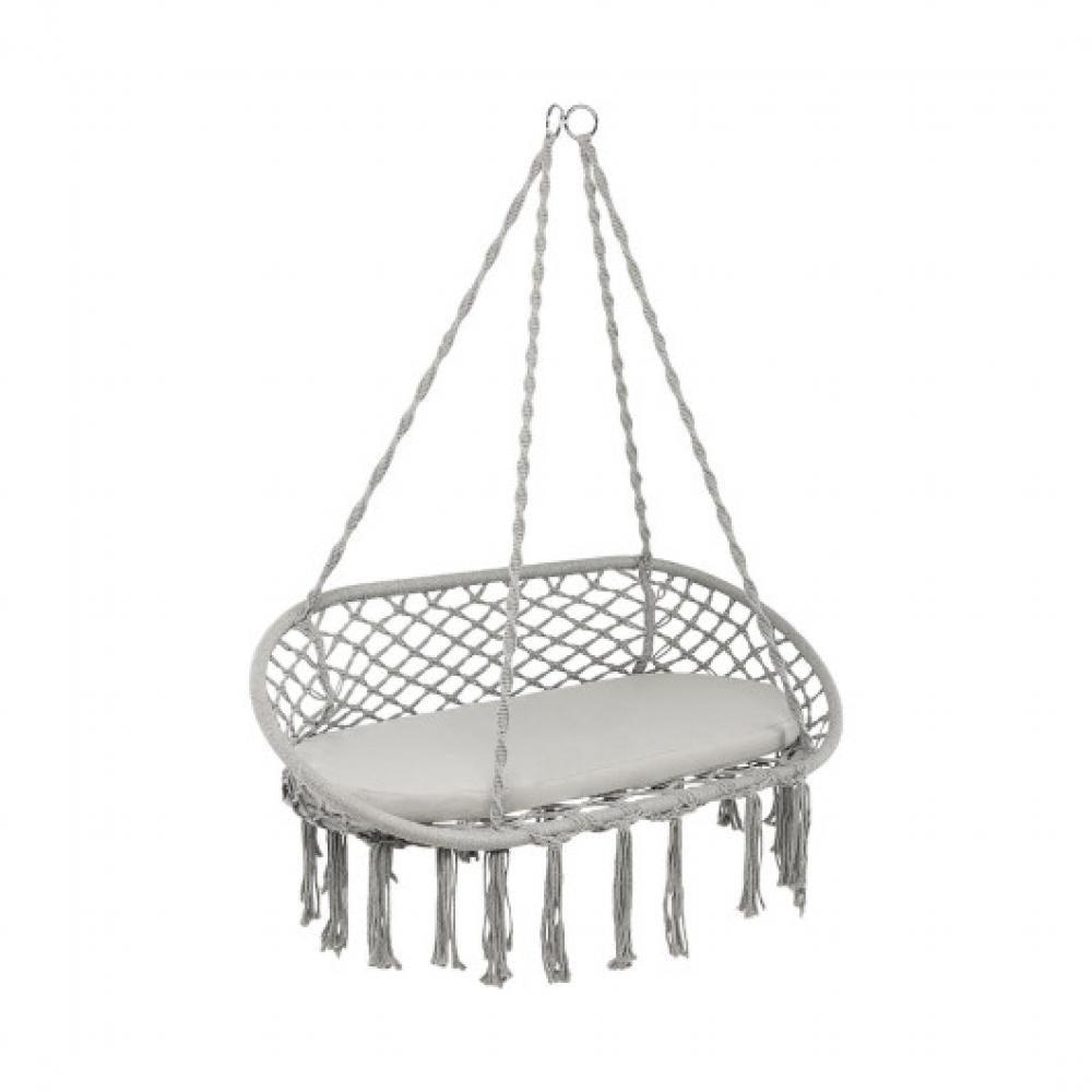 Hivvago 2 Person Hanging Hammock Chair with Cushion Macrame Swing-Gray