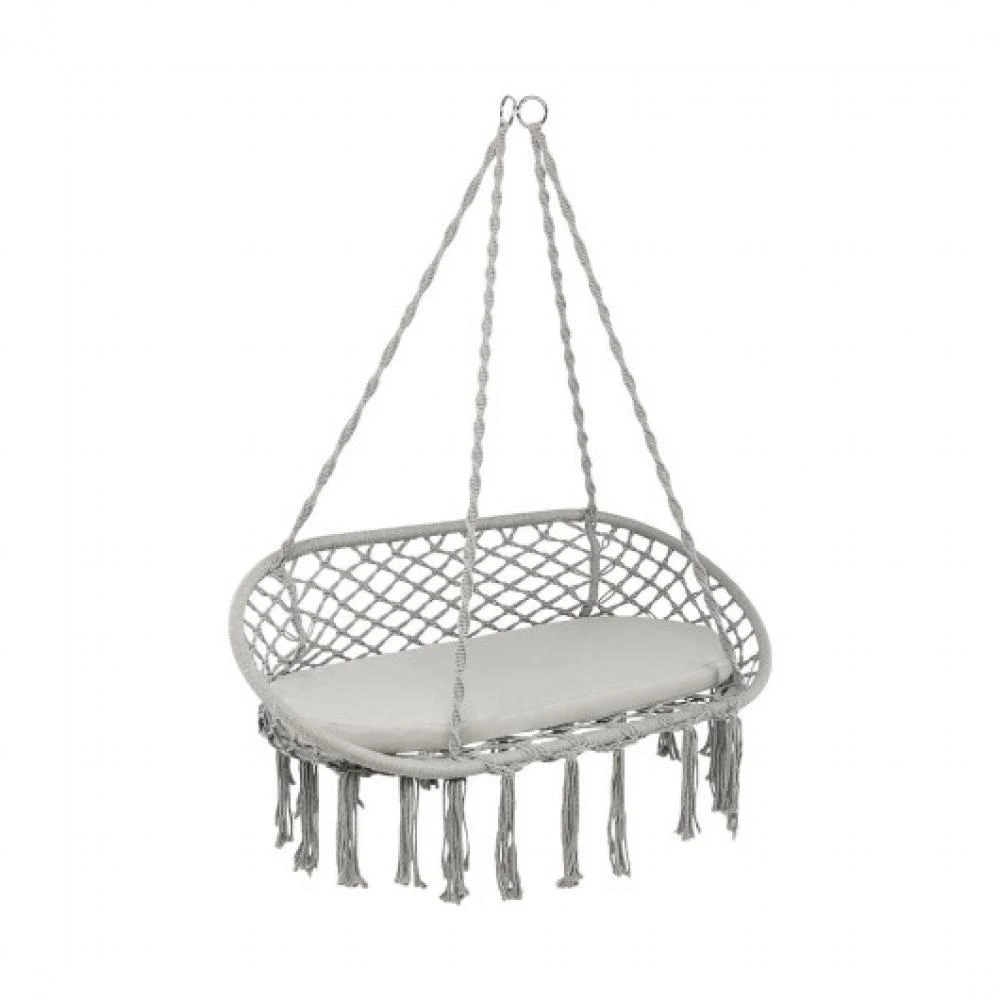 Hivvago 2 Person Hanging Hammock Chair with Cushion Macrame Swing-Gray 1