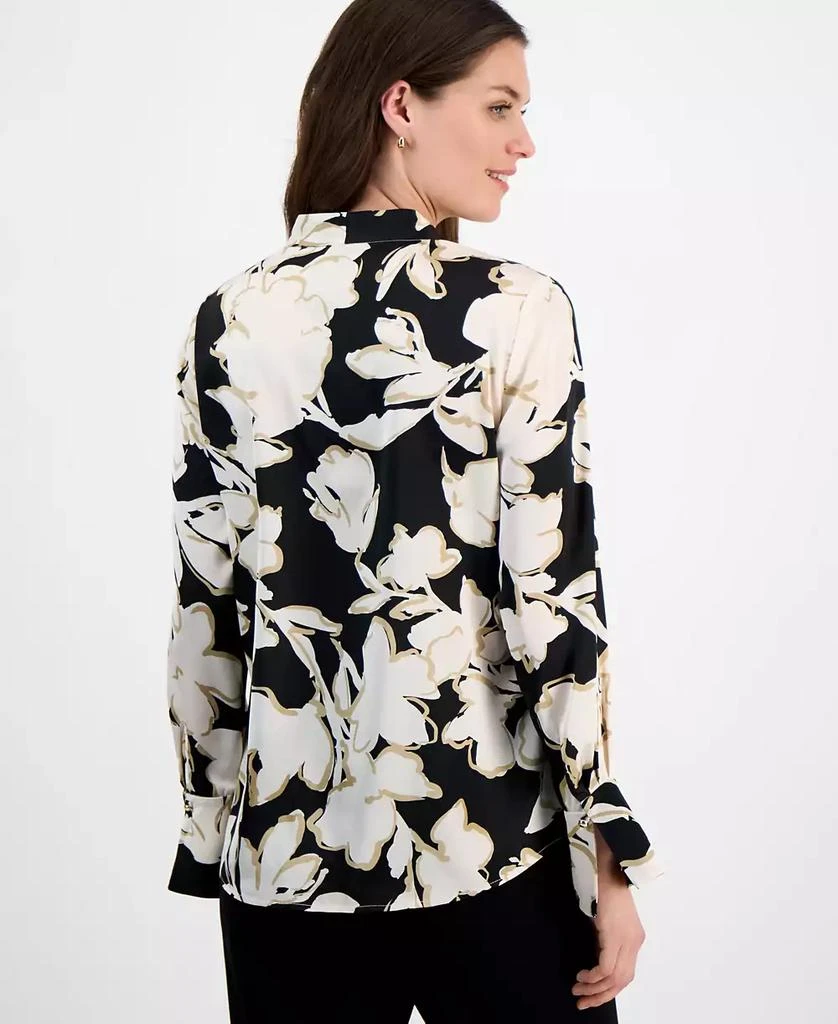 Anne Klein Petite Floral-Print Long-Sleeve V-Neck Blouse 4