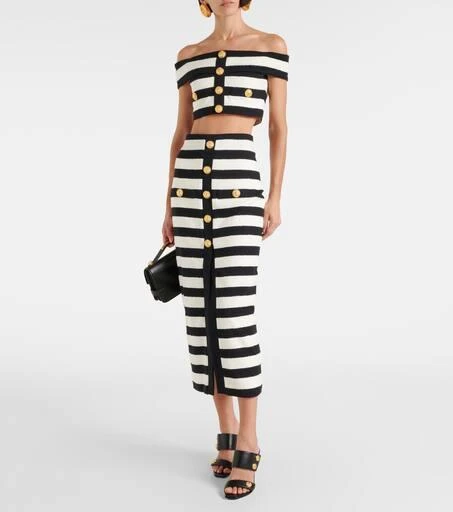 Balmain Striped off-shoulder crop top 2