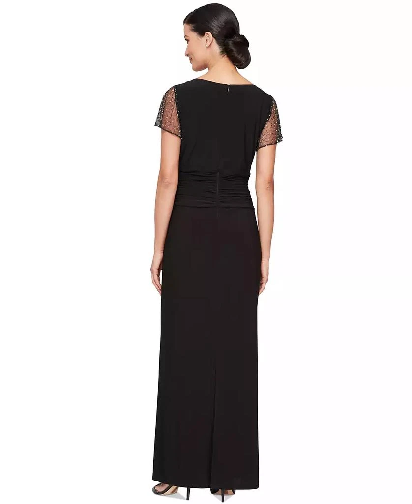 SL Fashions Petite Beaded Flutter-Sleeve Ruched Gown 2