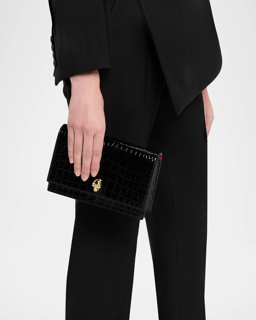 McQueen Small Skull Croc-Embossed Leather Clutch Bag 2