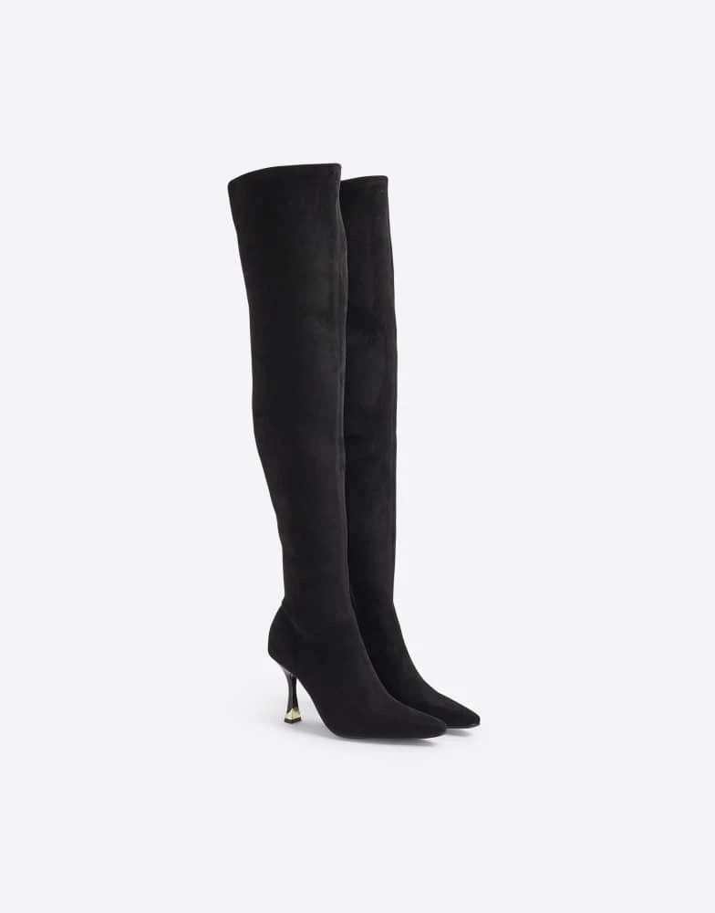 River Island River Island suedette heeled boot in black 2