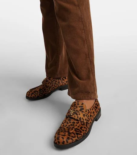 Prada Logo leopard-print calf hair loafers 4