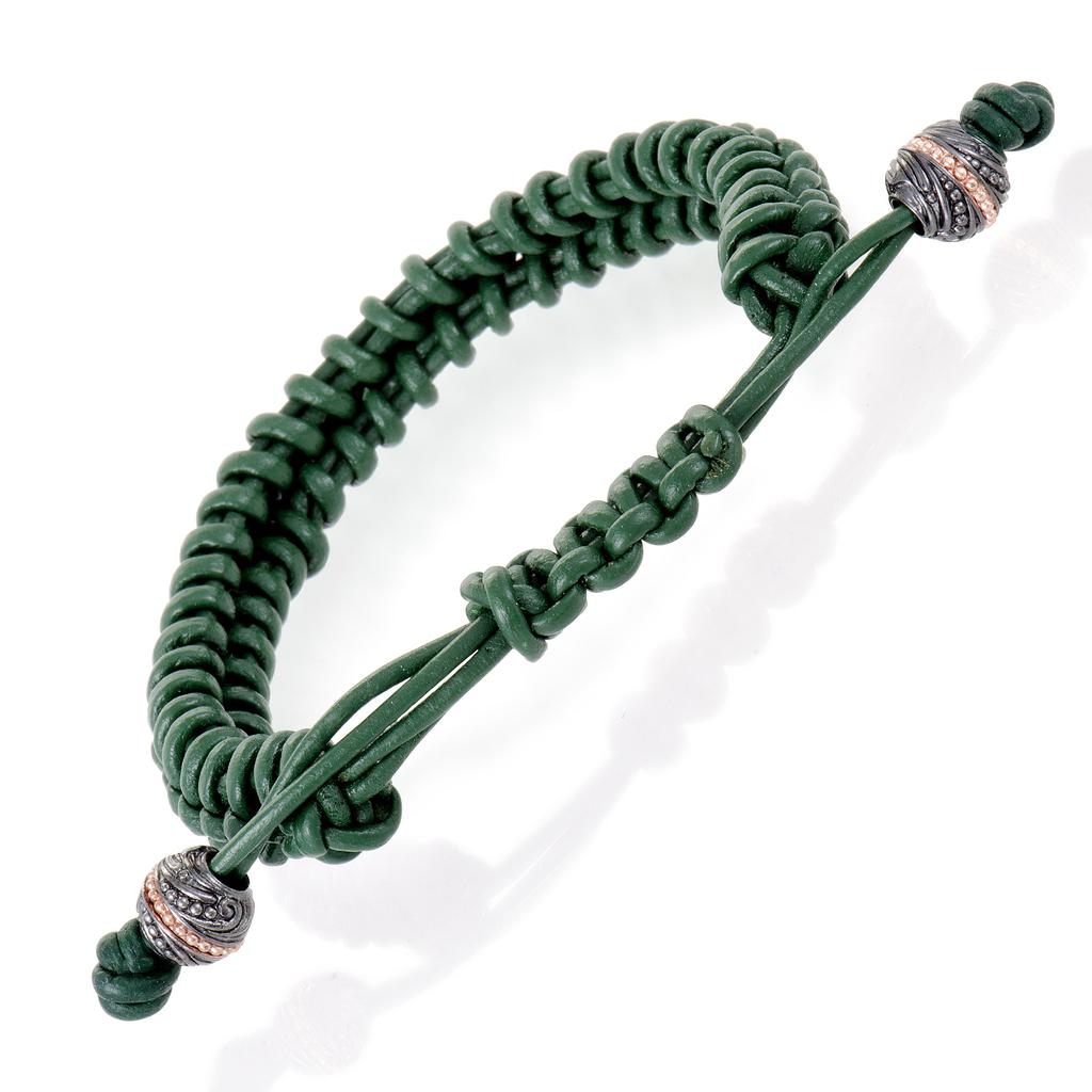 Stephen Webster No Regrets Unisex Green Leather and Gold Tone Silver Bracelet