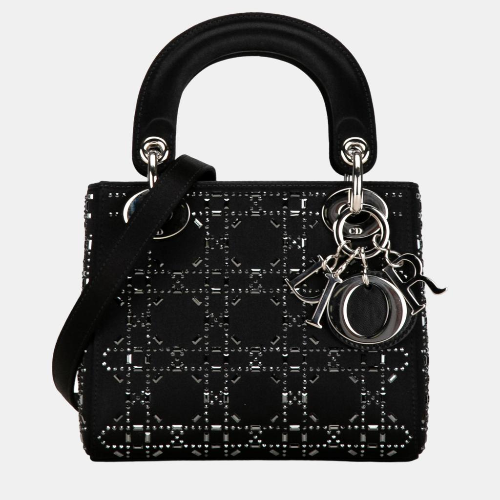 Dior Dior Black Mini Satin Cannage Crystal Embellished Lady Dior