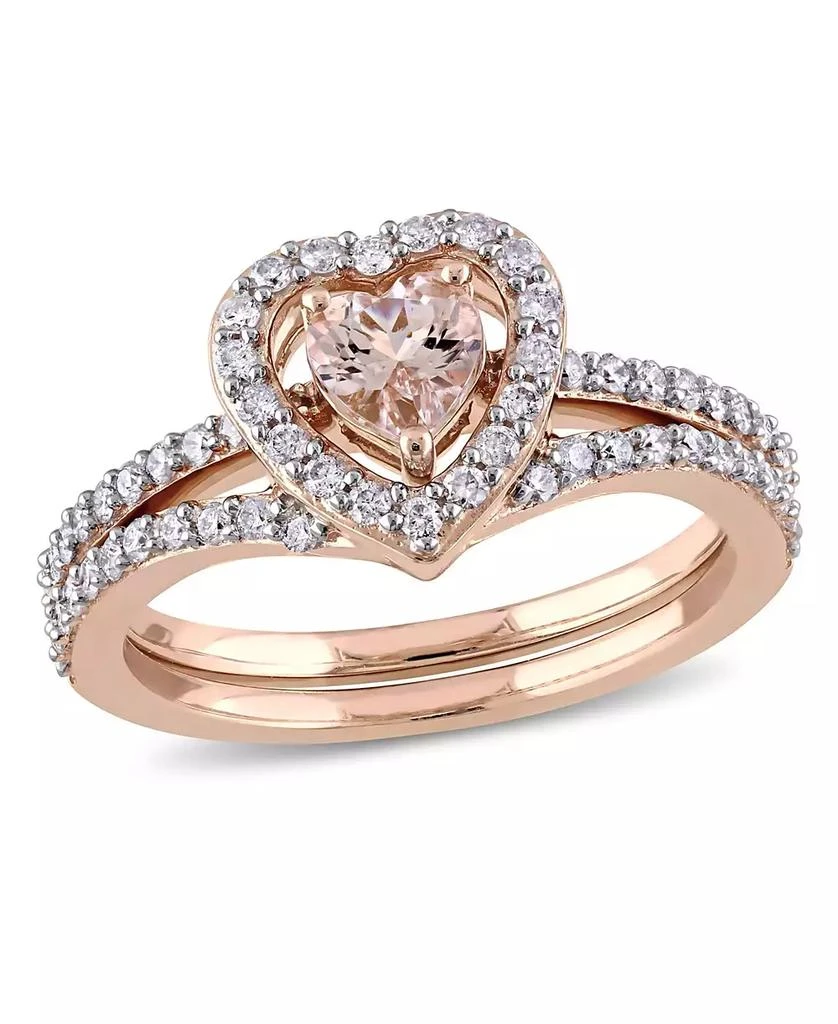 Macy
s Morganite and Diamond Heart Halo interlocking Bridal Ring Set