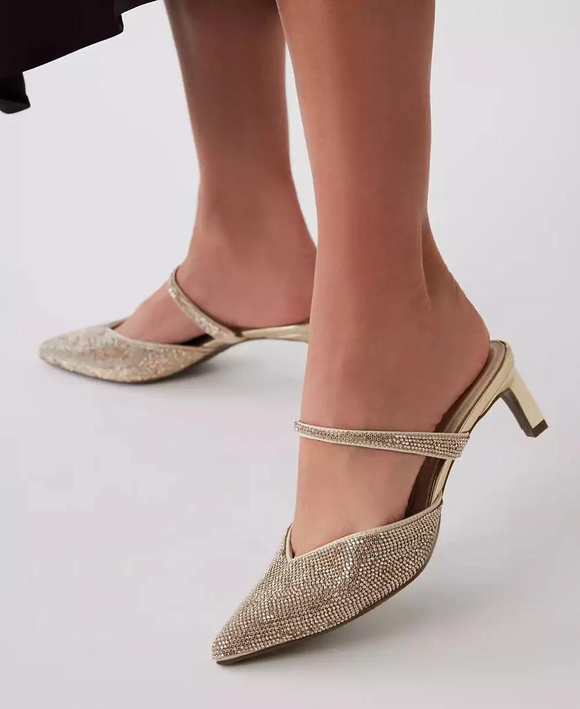 Anne Klein Women's Idina Crystal Kitten Heel Mules 4