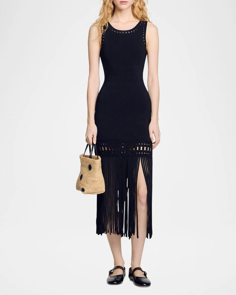 Sandro Lyne Fringe-Trim Midi Dress 2