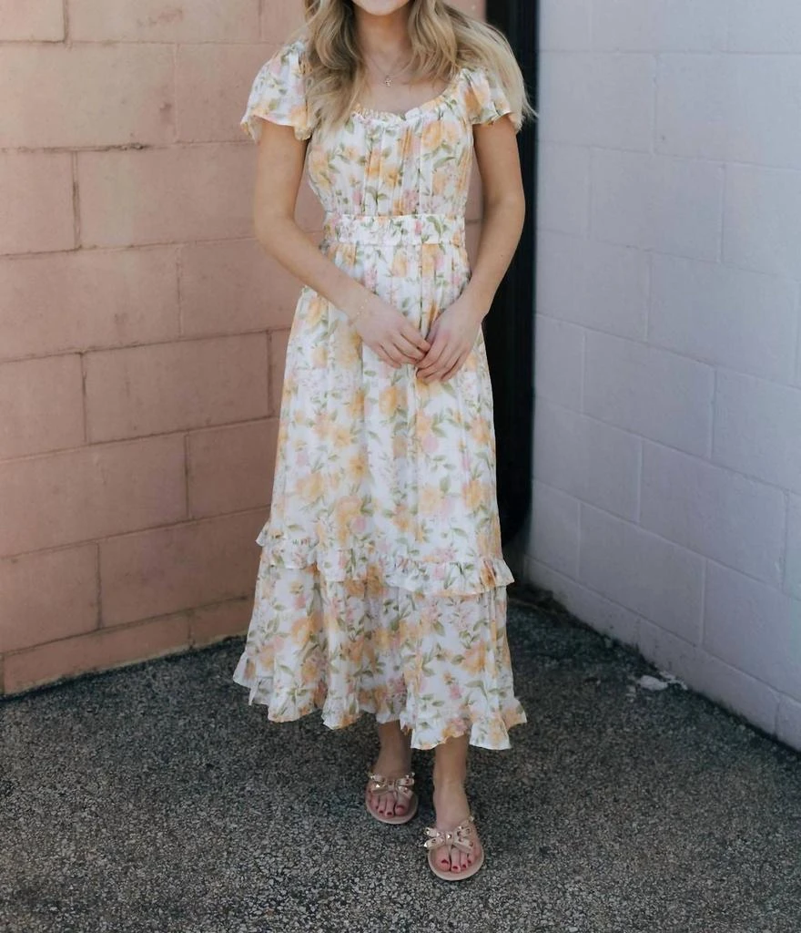 Blu Pepper Floral Ruffle Sleeve Dress In Yellow 1