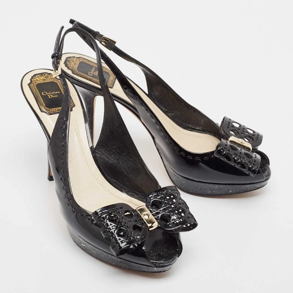 Dior Dior Black Patent Leather Peep Toe Slingback  Pumps Size 39.5 4