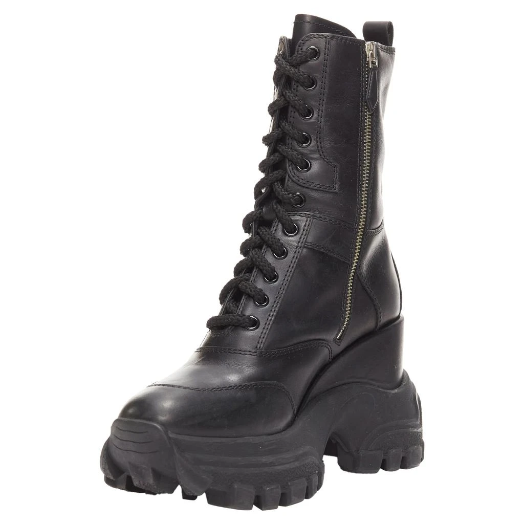 Miu Miu Leather Logo Lace Up Chunky Wedged Military Boots 4