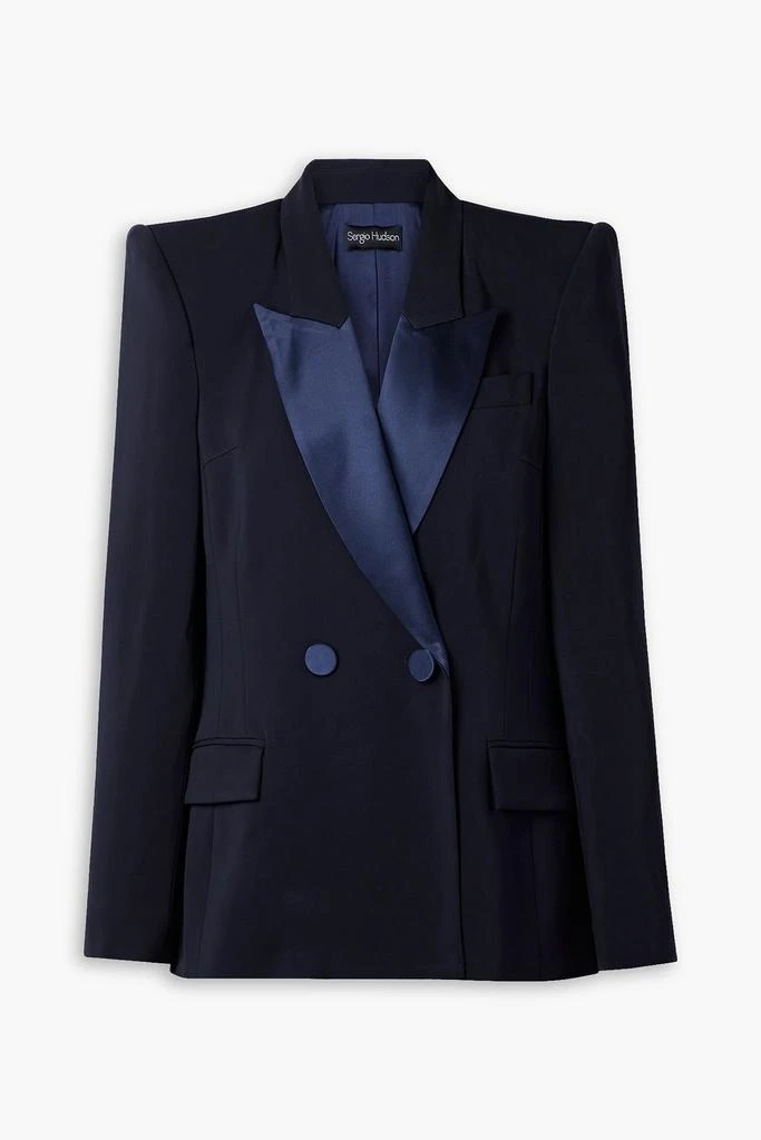 Sergio Hudson Double-breasted satin-trimmed crepe blazer 1