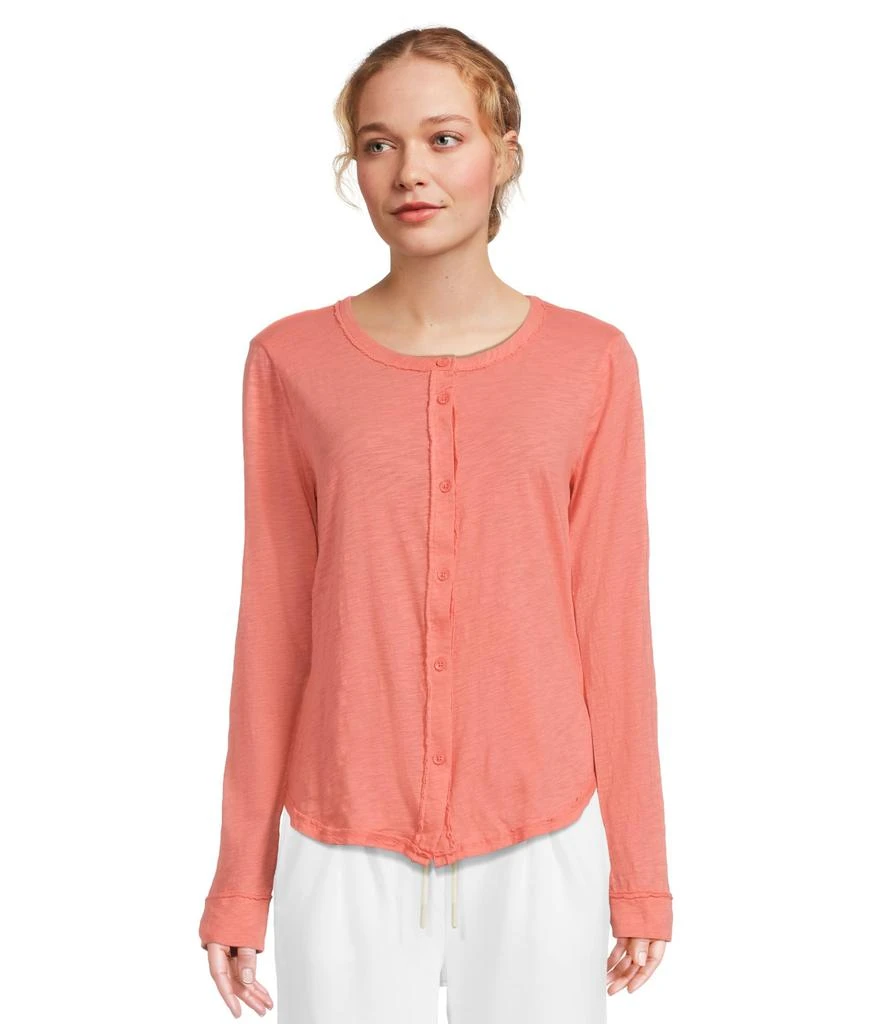 Mod-o-doc Long Sleeve Exposed Seams Button-Up Slim Cardigan 1