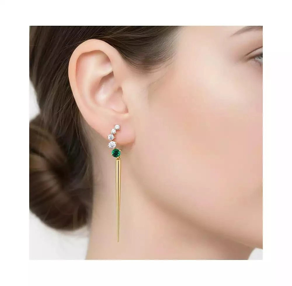 Genevive 14K Gold Plated Sterling Silver Green Linear Necklace and Earring Set 7