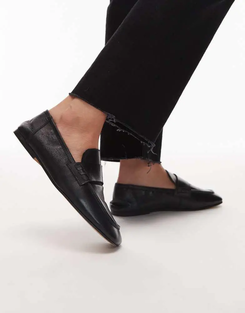 Topshop Brooks ruched back real leather loafer in black – On Sale 