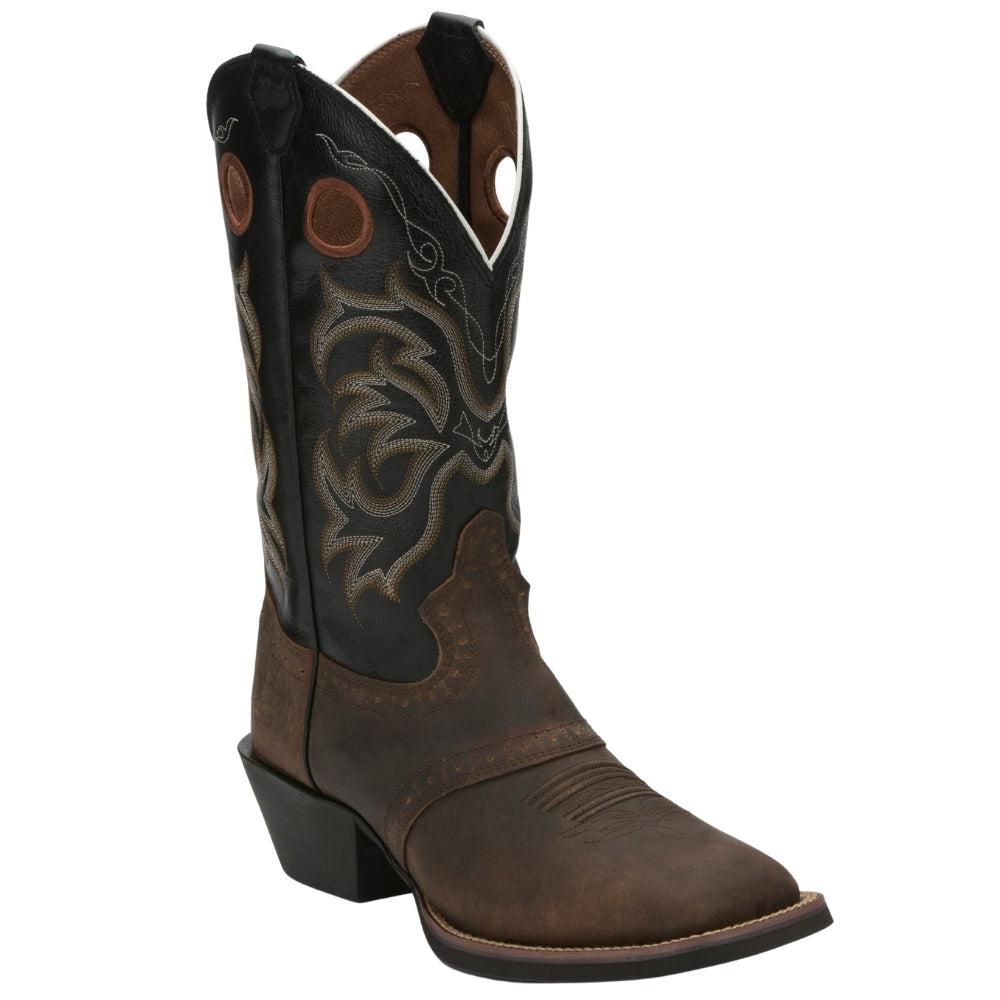 Justin Boots Rolliker Embroidery Square Toe Cowboy Boots