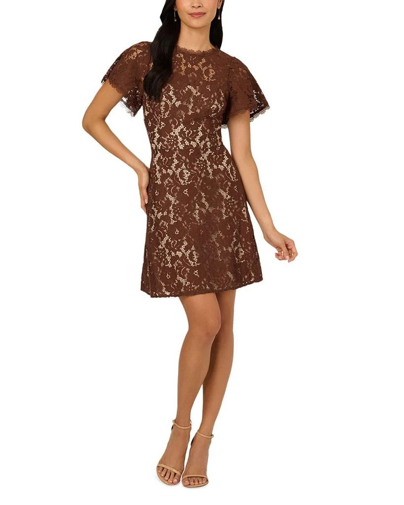teal lace mini dress Teal Floral Lace Mock Neck Ruffle Trim Mini Dress main image 1