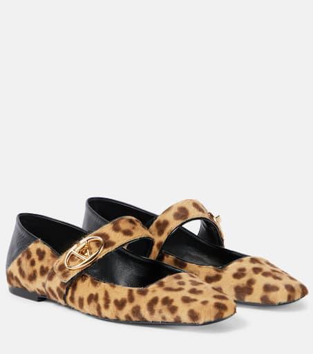 【Versace】 Gianni Ribbon calf hair Mary Janeフラット Gianni Ribbon calf hair Mary Jane flats in brown - Versace