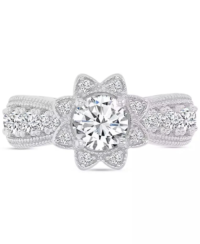 Macy's Cubic Zirconia Star Halo Milgrain Bead Ring in Sterling Silver 1
