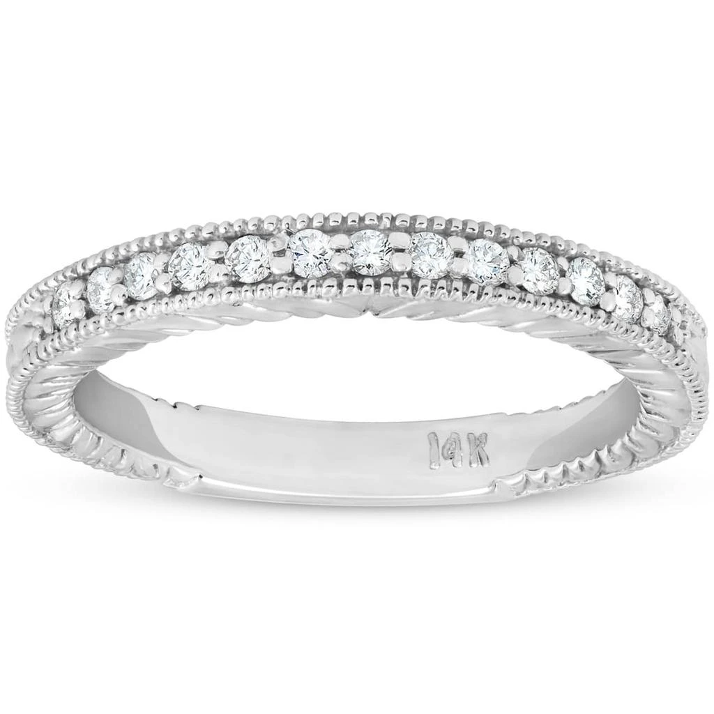 Pompeii3 1/5ct Diamond Vintage Womens Wedding Ring Stackable 14k White Gold Band Size: 5