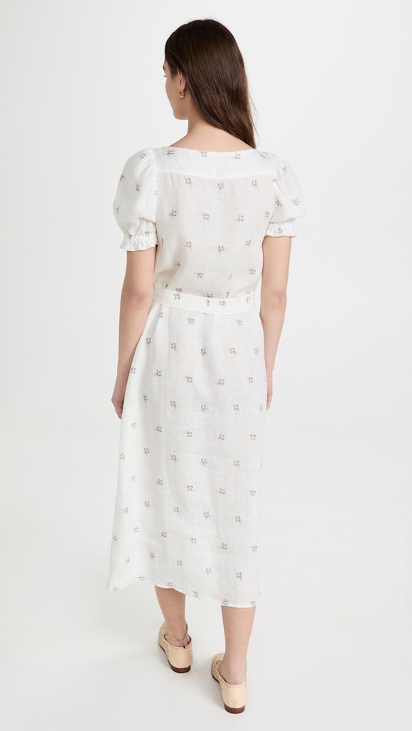 Sleeper Brigitte Midi Linen Dress in Bouquets