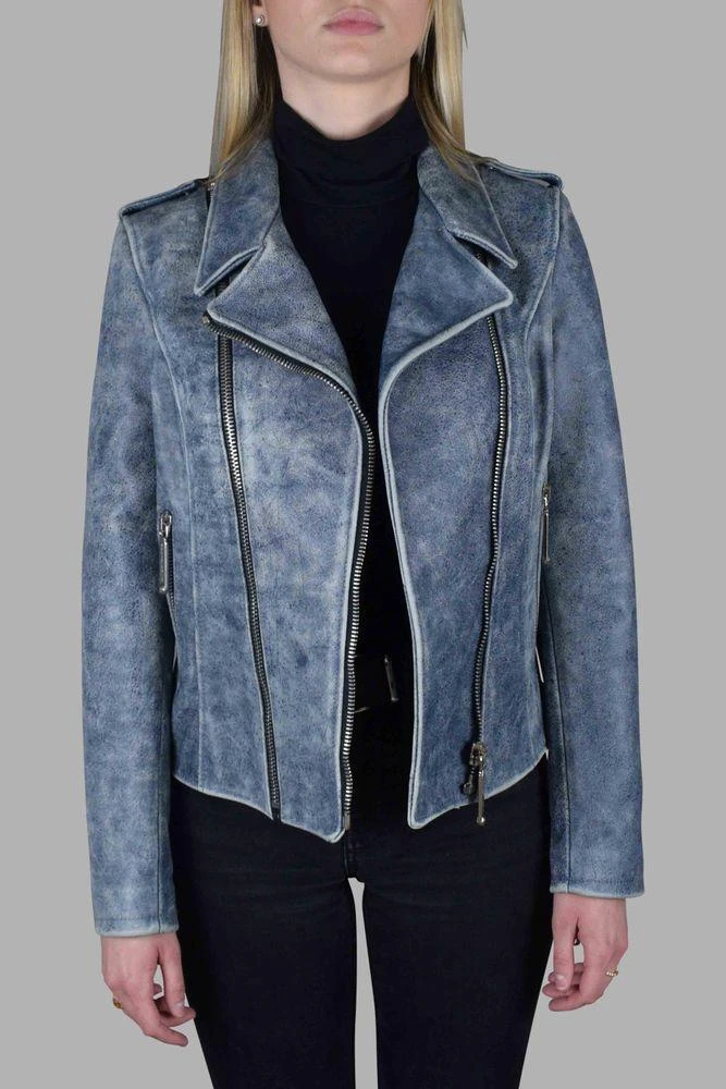Philipp Plein Aged Blue Leather Perfecto Jacket 2