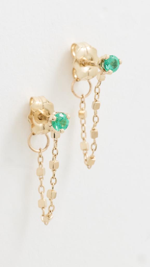 Zoe Chicco 14k Gold Emerald Square Bead Chain Huggie Earrings