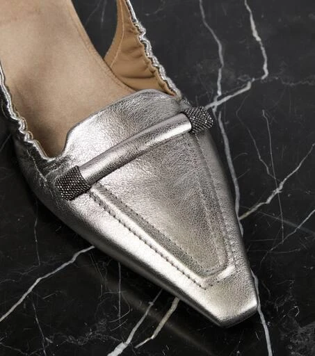 Brunello Cucinelli Metallic leather slingback flats 6