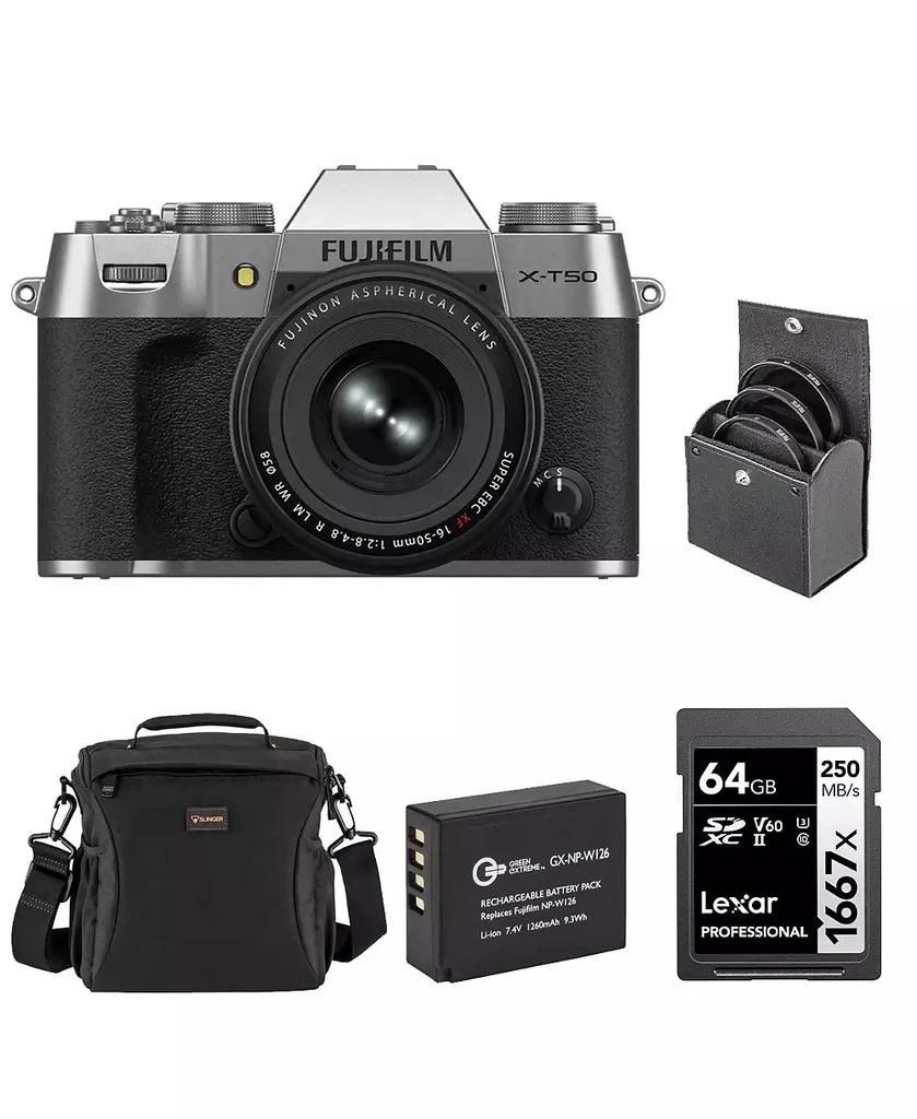 Fujifilm X-T50 Mirrorless Camera with XF 16-50mm f/2.8-4.8 R LM WR Lens, Bundle with Li-Ion Battery, 64GB SDXC Memory Card and 58mm Filter Kit